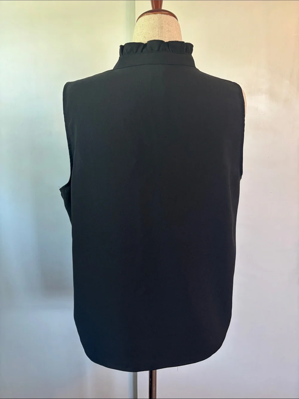 J. Crew Black Sleeveless Ruffle-Neck Button Front Blouse